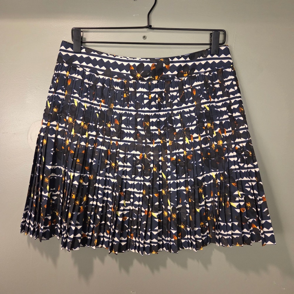 J.Crew Women's Pleated Floral Print Stripes Mini Skirt, Size 8, Navy Blue Multi